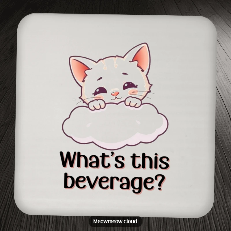 Funny drink coasters with a curious cat peeking over a cloud, protecting furniture with playful style.