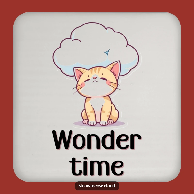 Funny Curious Cloud Cat Coaster: Wondering Kitty Gift for Surface Protection