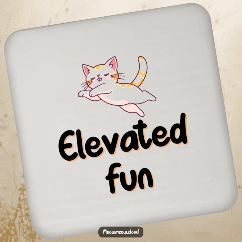 Funny cat in a graceful arc leap motif on drink coasters, protecting surfaces with artistic flair.