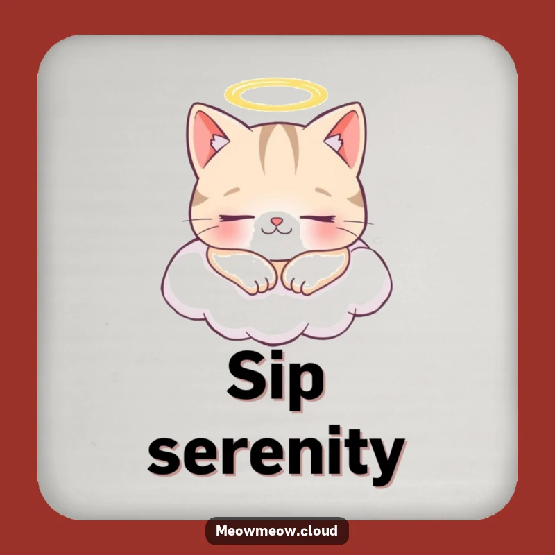 Funny Angel Cat Coaster: Cheerful Cloud Napping Drink Gift