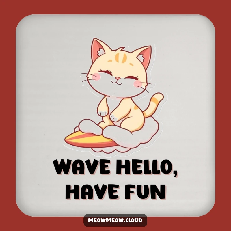 Funny Winking Cat Cloud Surfer Coaster: Protect Surfaces with Cool Style