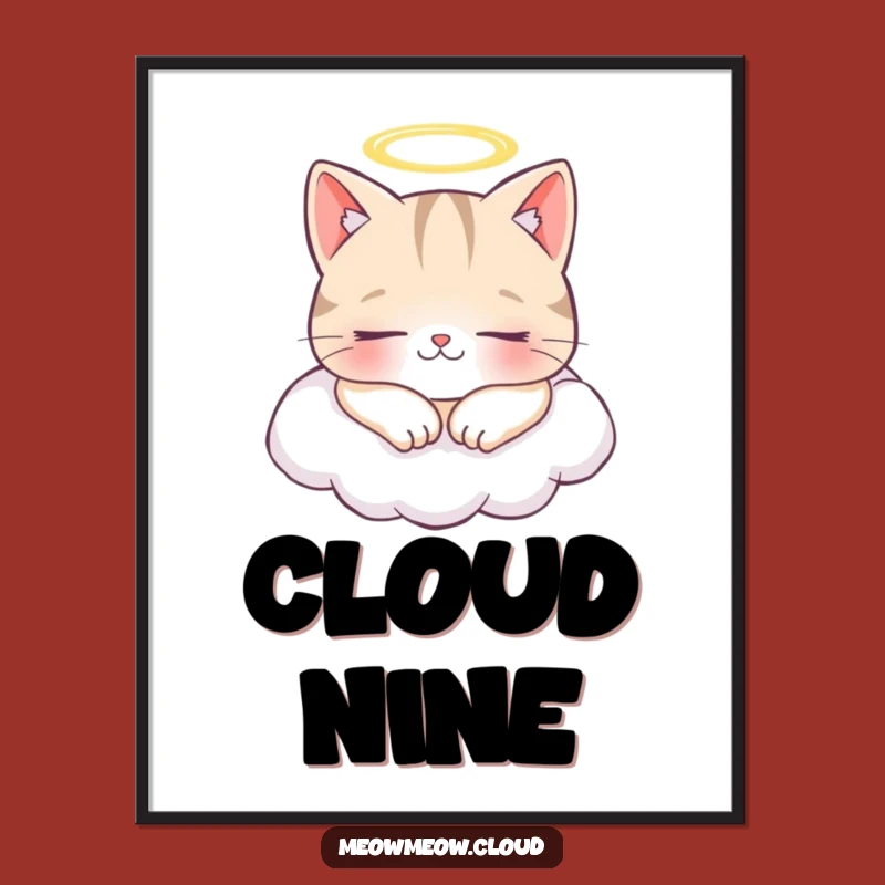 Funny Angel Cat Poster: Cheerful Cloud Napping Art Gift