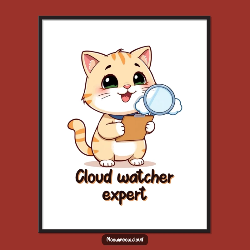 Funny Cat Inspector Poster: Cloud-inspecting art, perfect funny gift.