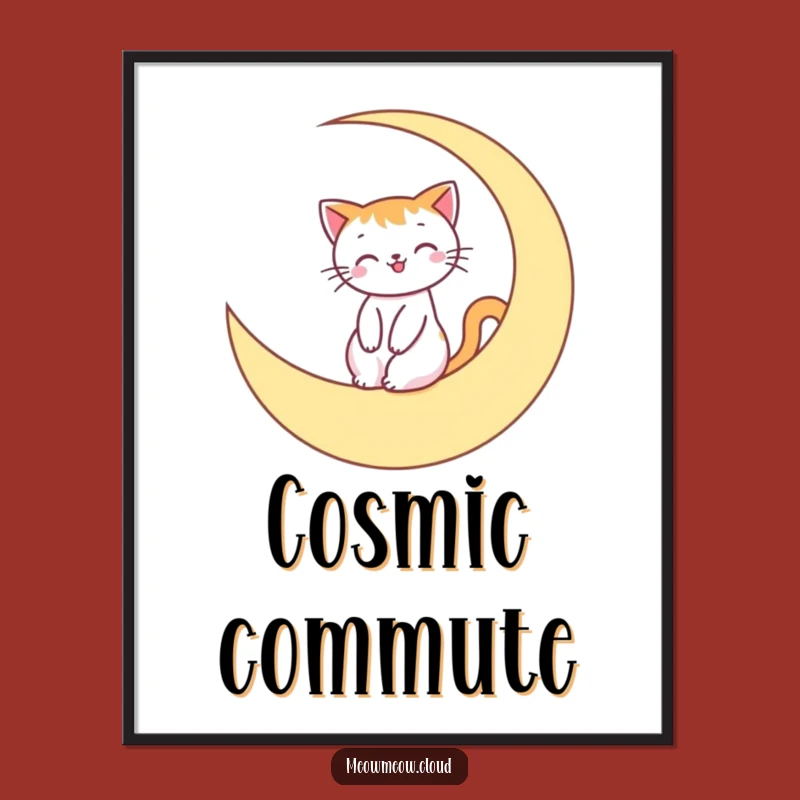 Funny Moon Cat Poster: Smiling Rider, Whimsical Wall Art Gift