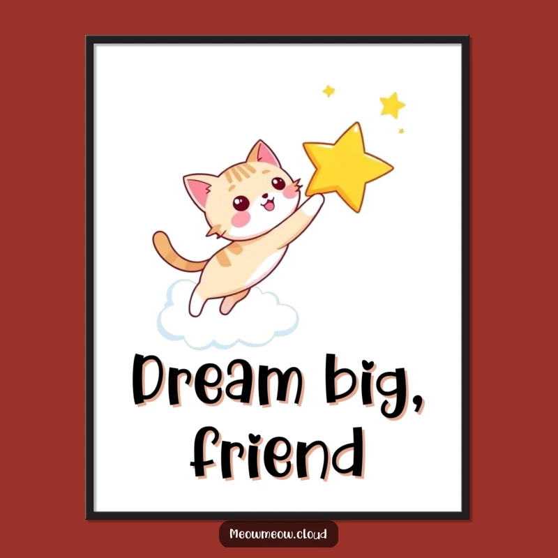 Funny Star Chasing Cat Poster: Happy Kitty Art for Aspiring Dreamers
