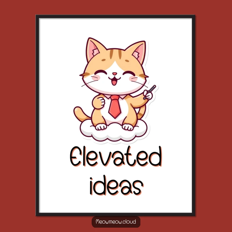 Funny Cat Presenter Poster: Cloud feline art, perfect funny gift.