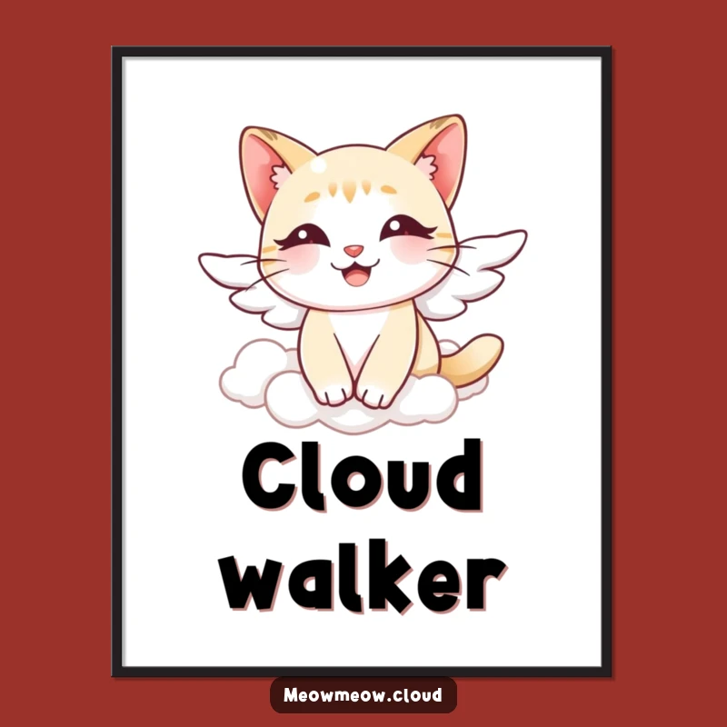Funny Angel Cat Poster: Graceful Cloud Art for a Peaceful, Humorous Home