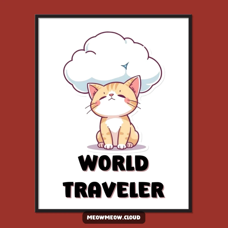 Funny Curious Cloud Cat Poster: Wondering Kitty Art for Inspirational Spaces