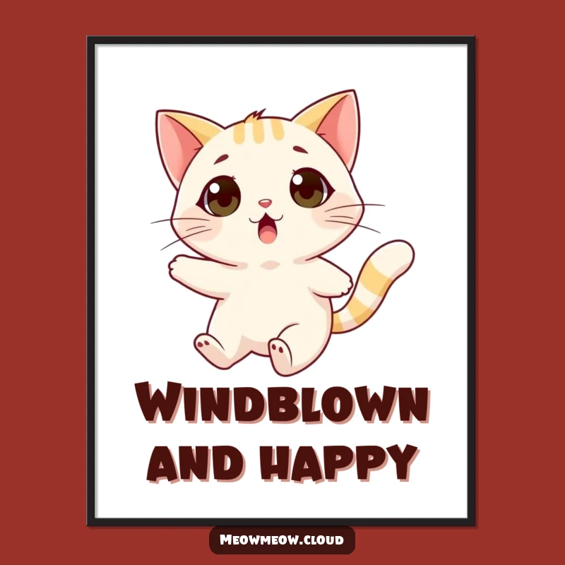 Funny Surprised Cat Poster: Wind Gust Art for Whimsical Decor