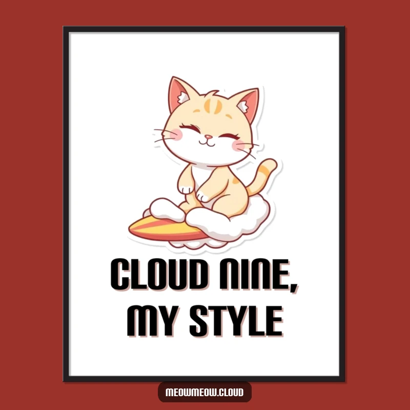Funny Winking Cat Cloud Surfer Poster: Cool Feline Art for Your Walls
