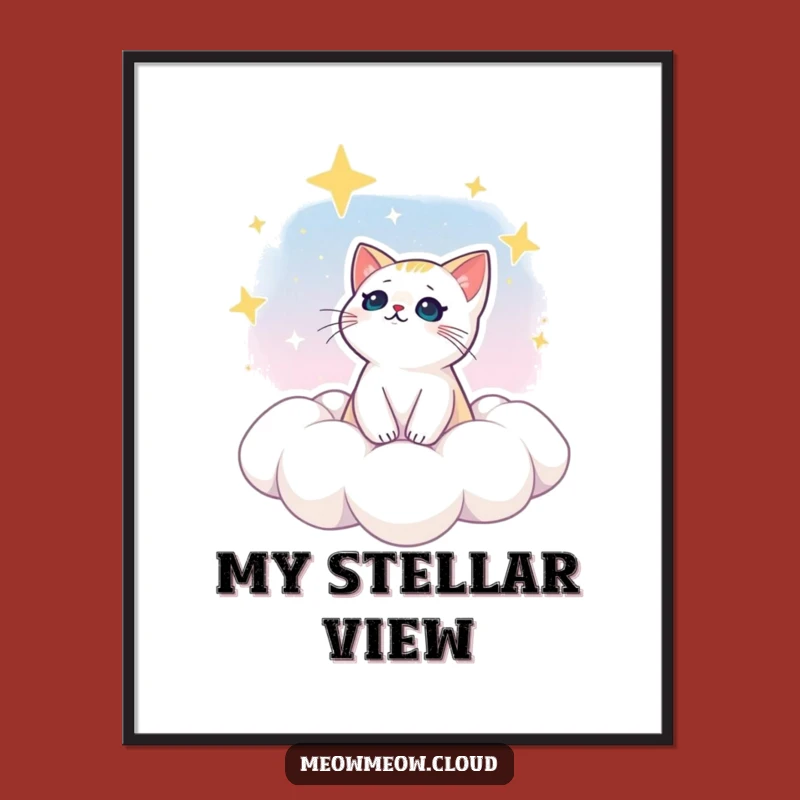 Funny Dreamy Cat Star Gazing Poster: Celestial Art for Dreamers