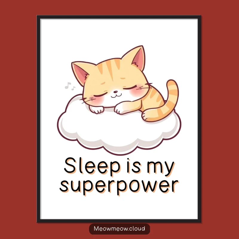 Funny Sleeping Cat Cloud Poster: Peaceful Feline Art for Serene Spaces