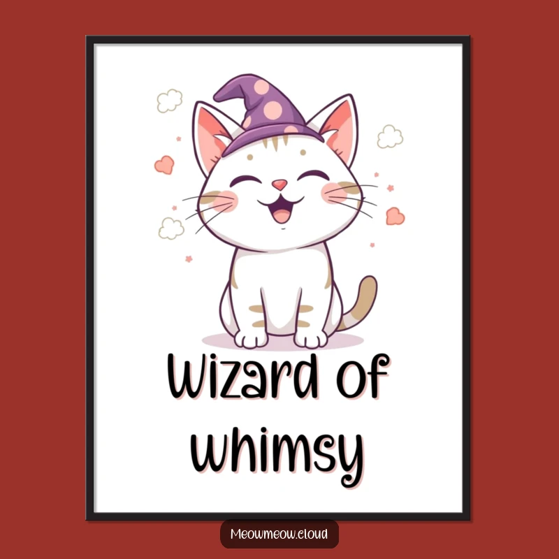 Funny Wizard Cat Poster: Enchanting Cloud Confetti Art for a Magical Home