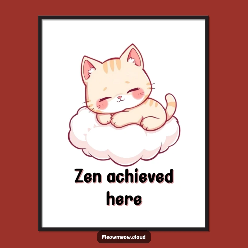 Funny Cloud Cat Poster: Adorable Purring Kitty Art for Cozy Spaces