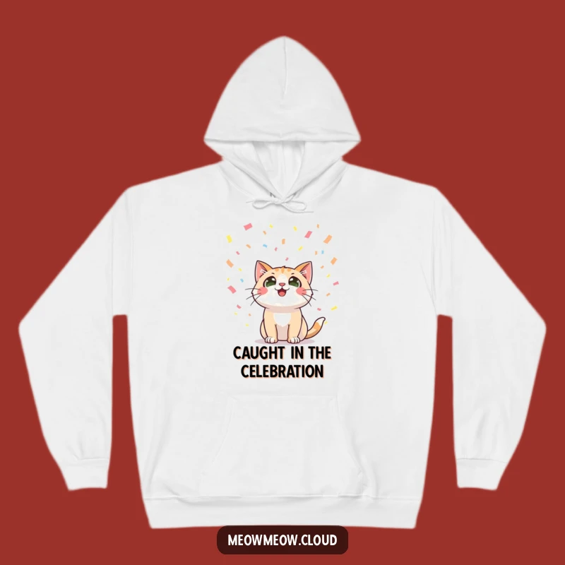 Cozy Funny Cat Confetti Hoodie: Festive Warmth & Fun Gift