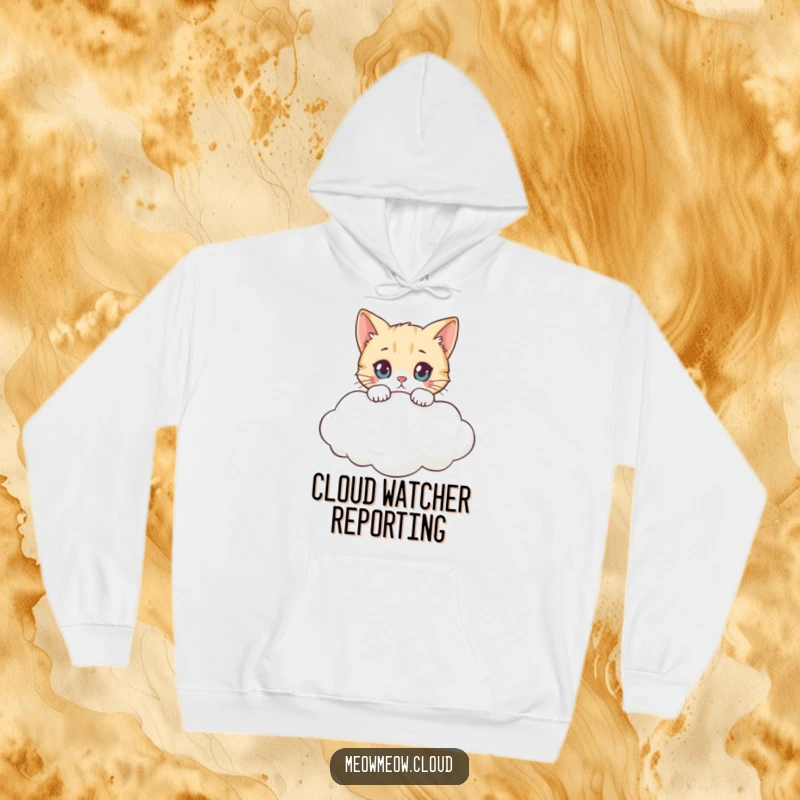 Funny cats peeking over a cloud edge on a cozy hoodie, ideal for dreamy comfort and funny gifts.