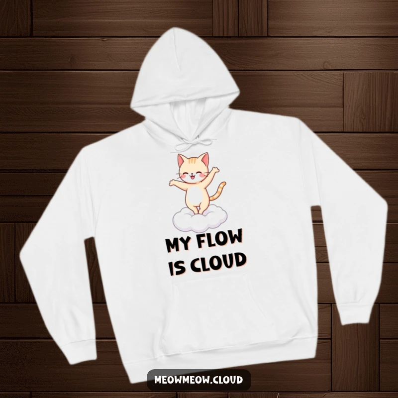 Funny happy cat ballet hoodie featuring a cat doing a pirouette on a cloud, perfect for cozying up.