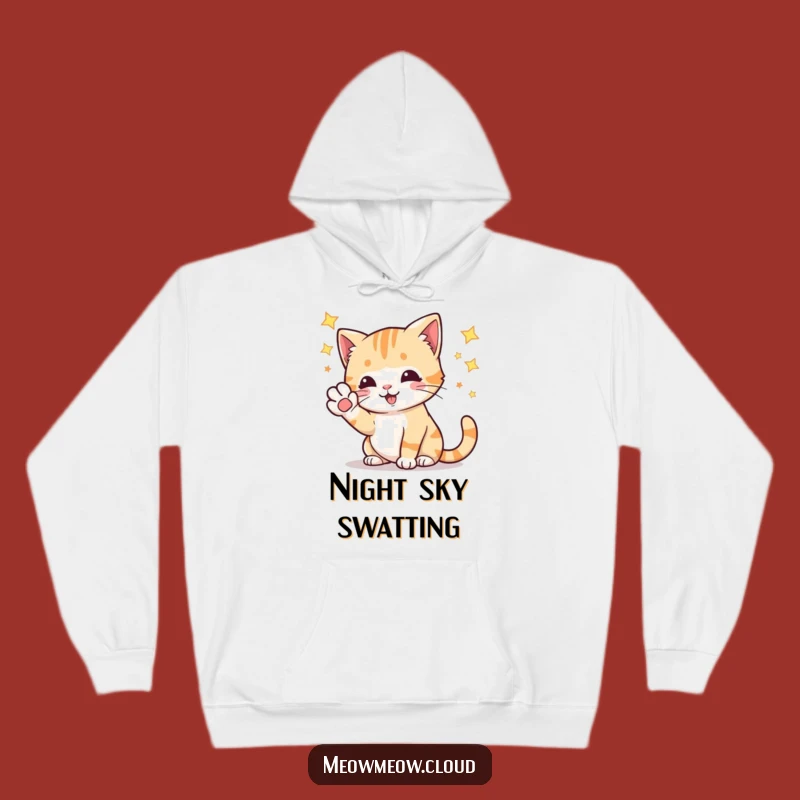 Funny Playful Cat Stars Hoodie: Cozy Wear for Cosmic Adventures