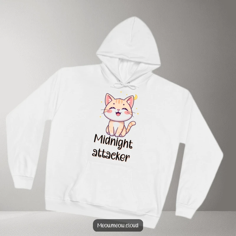 Funny cat moonbeam hoodie featuring a cheerful cat batting at a moonbeam, offering cozy and playful cosmic vibes.
