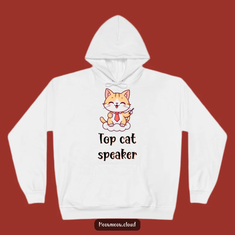 Funny Cat Presenter Hoodie: Cozy, cloud presentation feline hoodie, perfect funny gift.