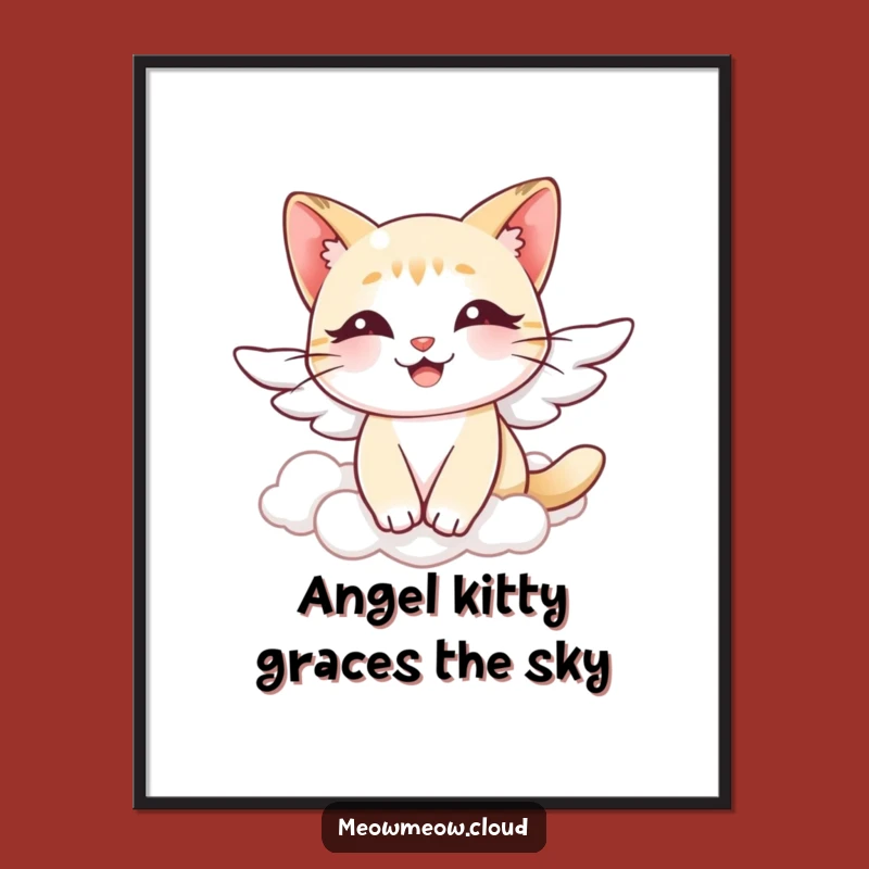 Funny Free Printable Angel Cat Wall Art - Graceful Cloud Floating Downloadable Art