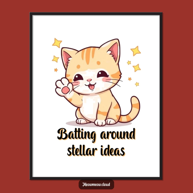Free Printable Cat Star Batting Wall Art: Funny Whimsical Humor Downloadable Decor