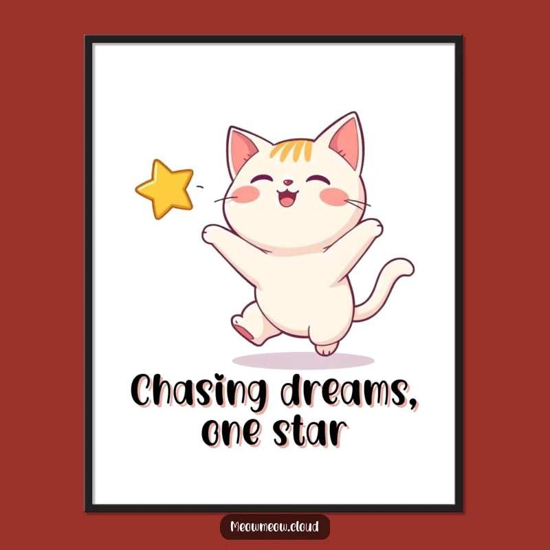 Funny Free Printable Wall Art: Cat Chasing Star, Whimsical Downloadable Home Decor