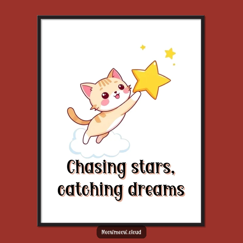 Free Printable Wall Art: Star Chasing Cat - Whimsical Downloadable Decor!