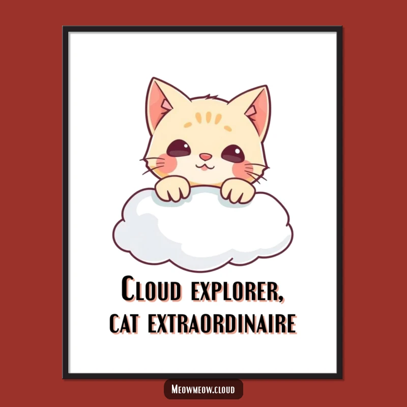 Free Printable Wall Art: Mischievous Cat Cloud Peek Funny Downloadable Decor