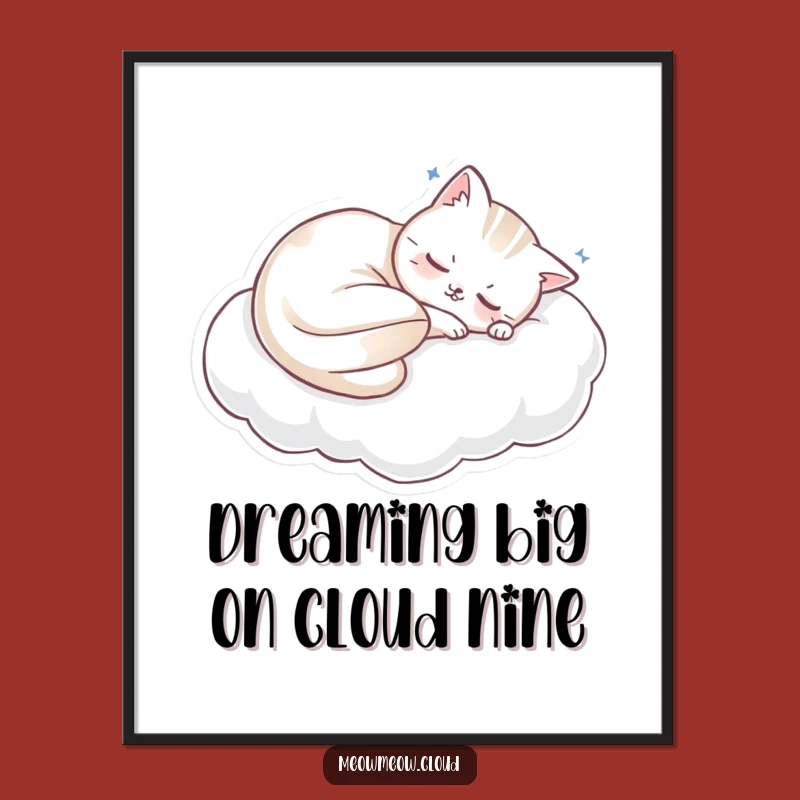 Free Printable Wall Art: Sleepy Cat Cloud Pillow, Funny DIY Home Decor Download