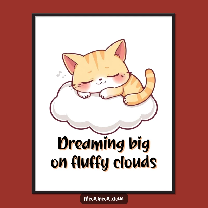 Free Printable Wall Art: Sleeping Cat Cloud - Peaceful Downloadable Decor