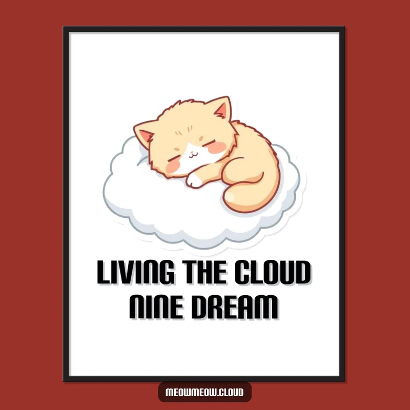 Free Printable Wall Art: Cat Napping on Cloud; Dreamy Downloadable Decor