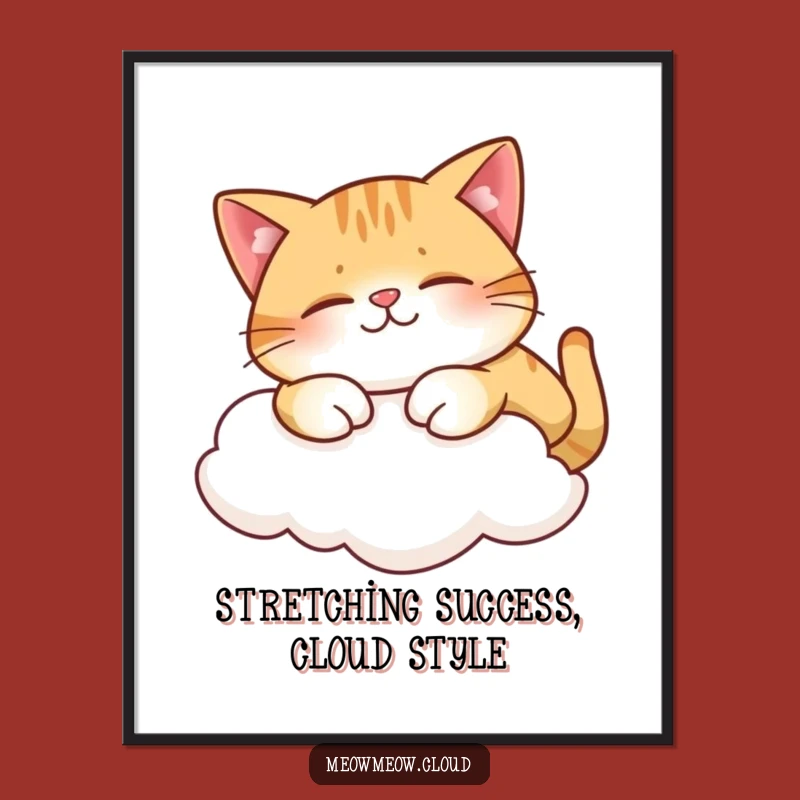 Free Printable Wall Art: Cat Stretching on Cloud; Serene Downloadable Decor