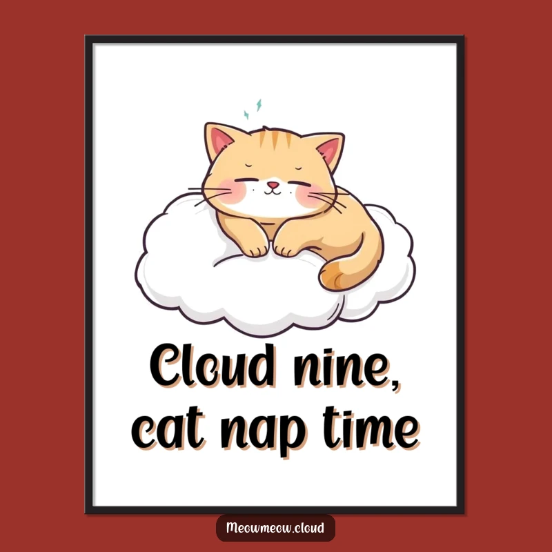 Free Printable Wall Art: Content Cat Cloud Sleeper, Funny Downloadable Decor for Peaceful Spaces
