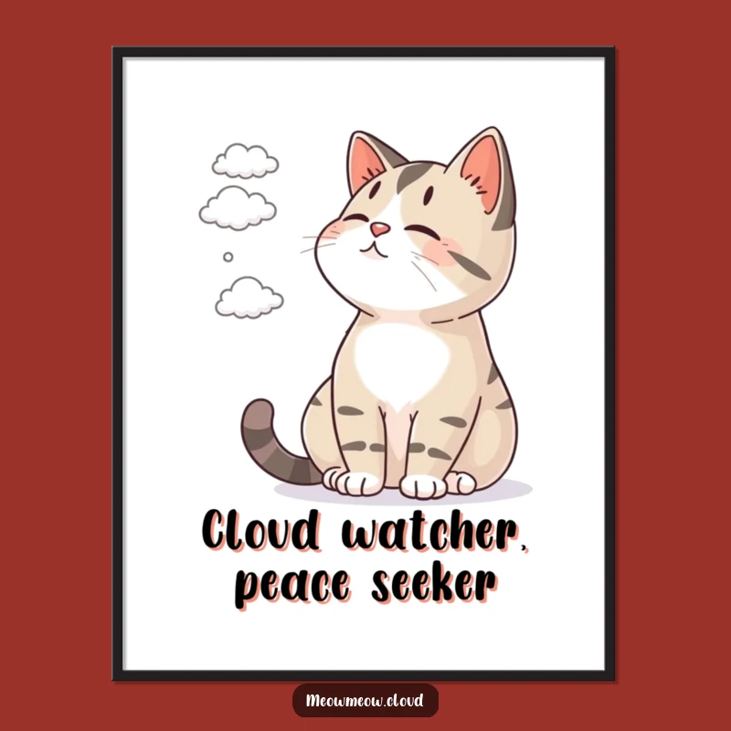 Free Printable Wall Art: Content Cat Watching Clouds, Zen Downloadable Decor