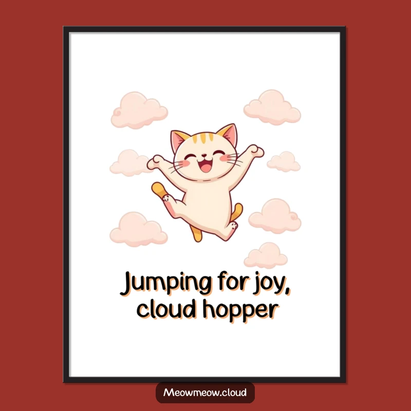 Free Printable Wall Art: Joyful Cat Cloud Leap, Funny DIY Home Decor Download