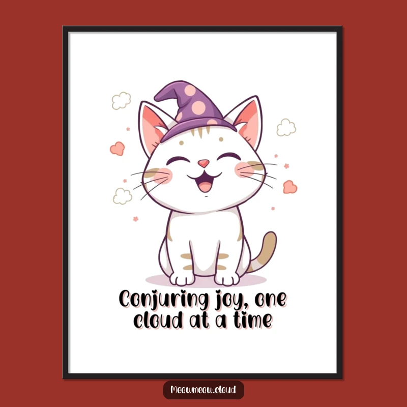 Funny Free Printable Wizard Cat Wall Art - Whimsical Cloud Confetti Downloadable Art