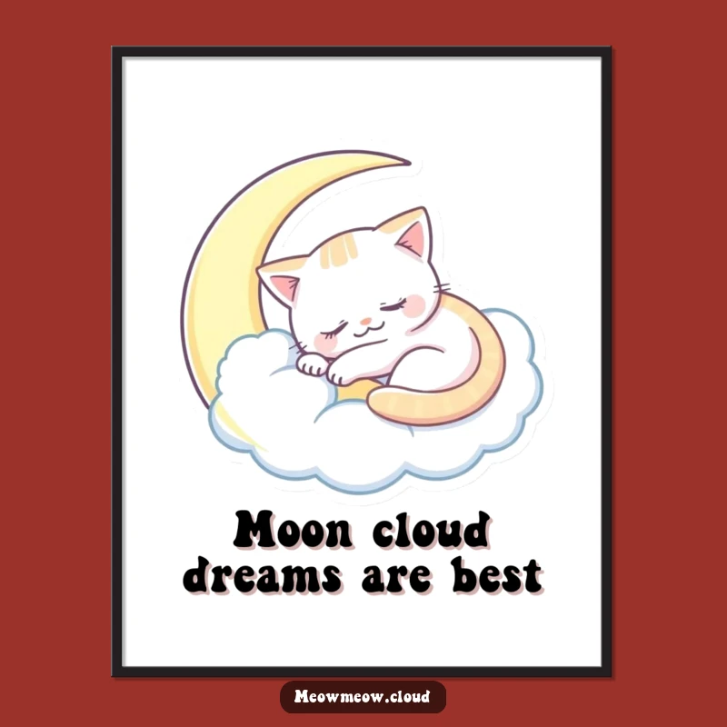 Free Printable Wall Art: Sleepy Moon Cat Dreamy Design, Downloadable & Cozy Decor