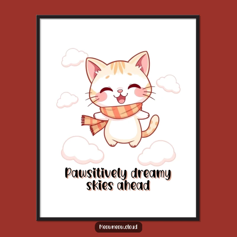 Free Printable Wall Art: Playful Cat Leaping Among Soft, Dreamy Clouds