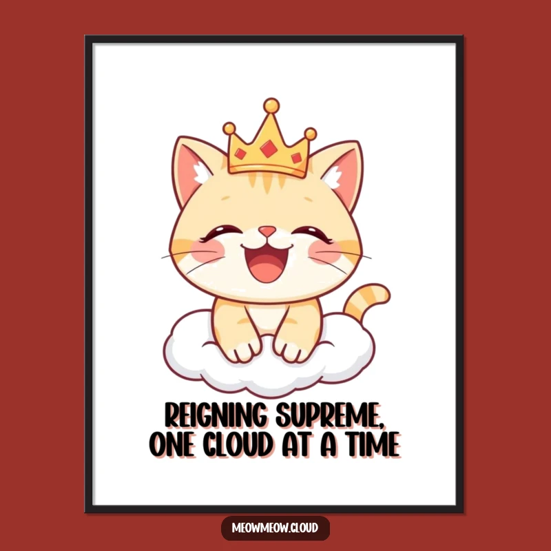 Funny Free Printable Wall Art: Crowned Cat Cloud, Whimsical Downloadable Art Gift