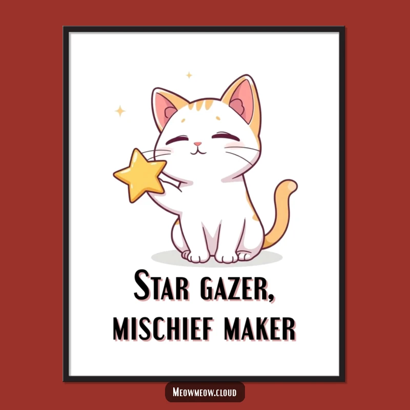 Free Printable Wall Art: Mischievous Cat Poking Star, Funny Downloadable Space Decor