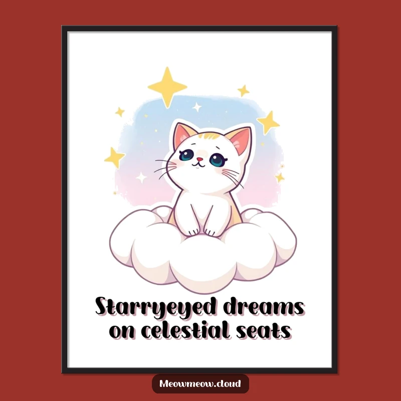 Free Printable Wall Art: Starry Cat Cloud - Dreamy Downloadable Decor