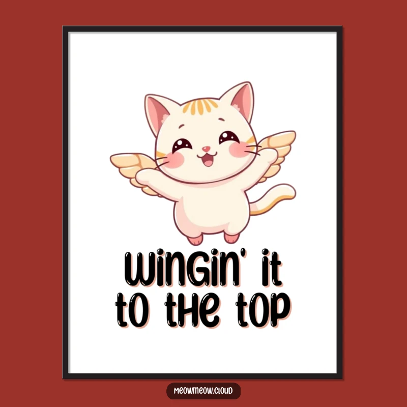 Free Printable Wall Art: Cheerful Flying Cat Wings Funny Downloadable Art