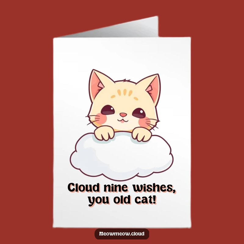 Free Printable Birthday Card: Mischievous Cat Cloud Peek Funny Downloadable Gift