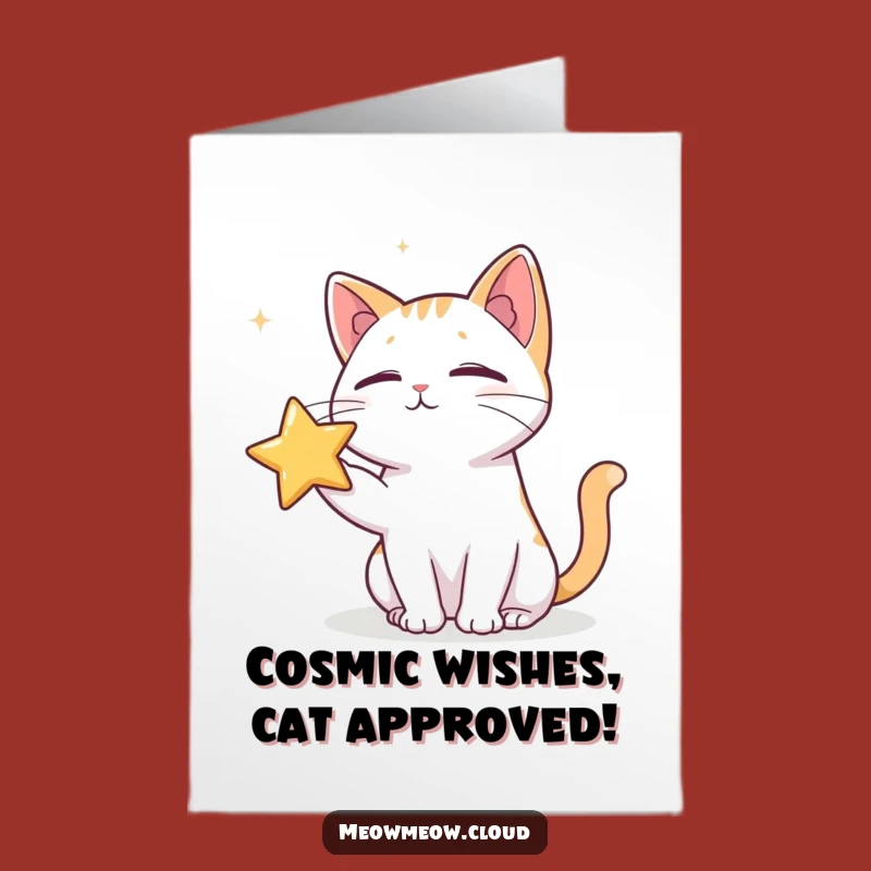 Free Printable Birthday Card: Mischievous Cat Poking Star, Funny Downloadable Gift Idea
