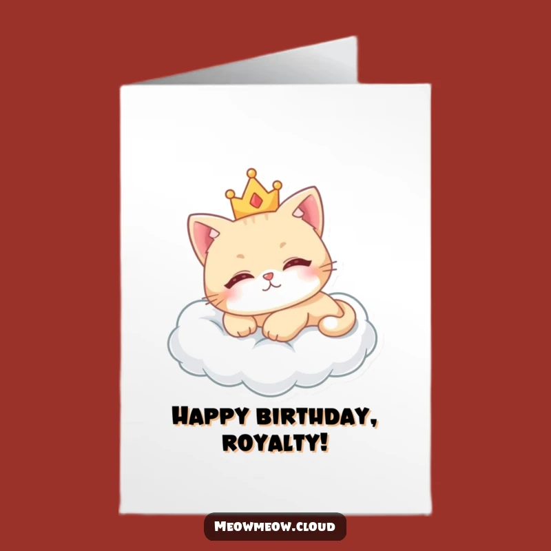 Free Printable Birthday Card: Royal Cat Lounging Blissfully on Birthday Cloud