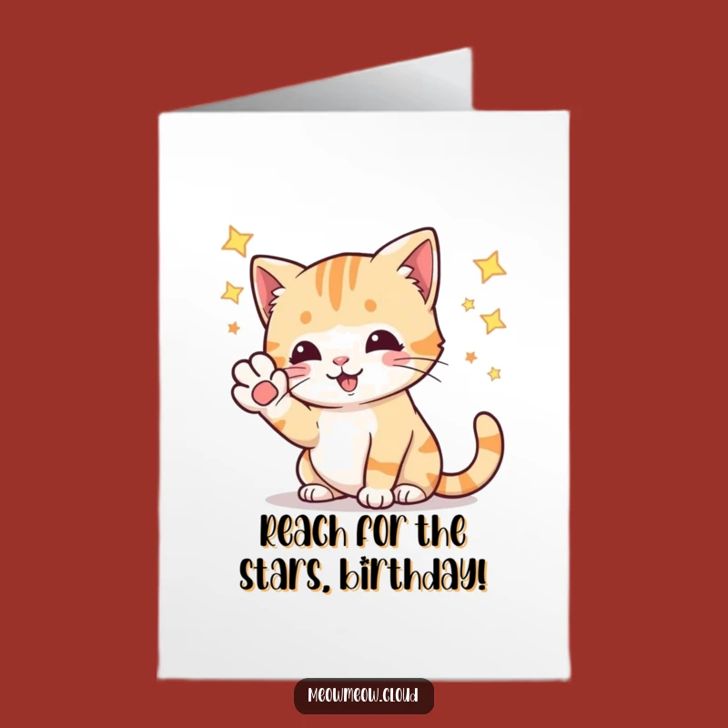 Free Printable Funny Cat Birthday Card: Star Batting Humor Downloadable Gift
