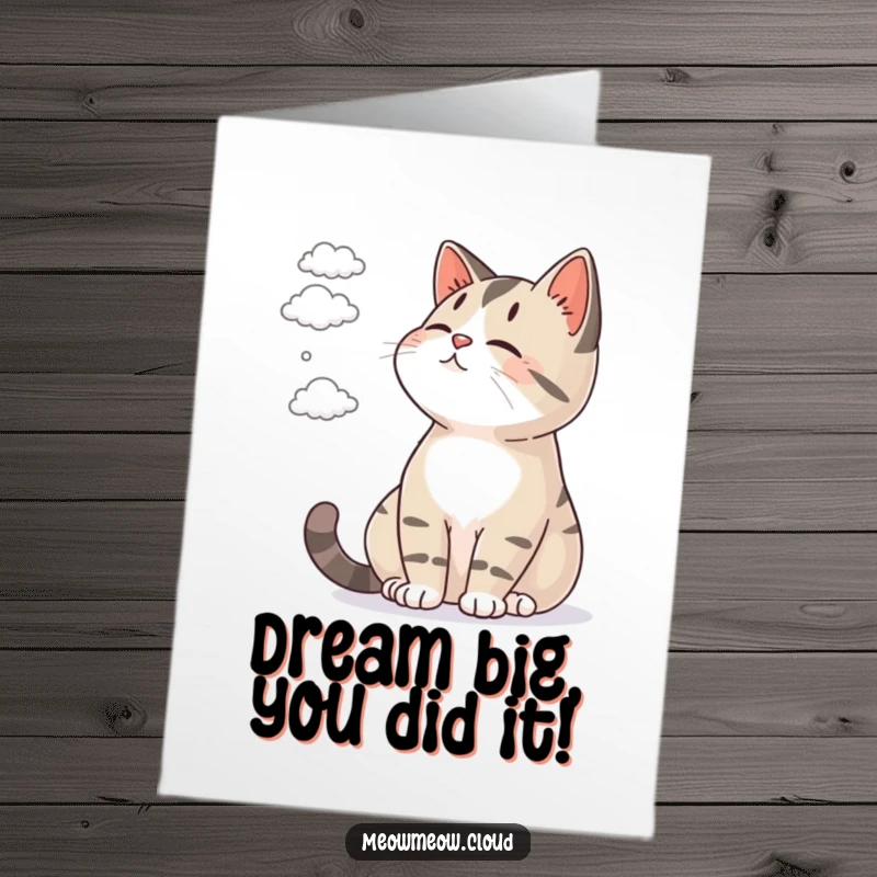 Funny Free Printable Congratulations Card: A cat calmly observing tiny, fluffy clouds floating gently in the sky.
