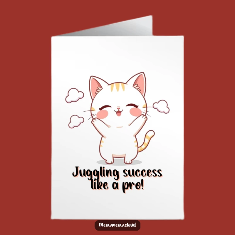 Free Printable Congrats Card: Cat Juggling Clouds Achievement Downloadable Greeting