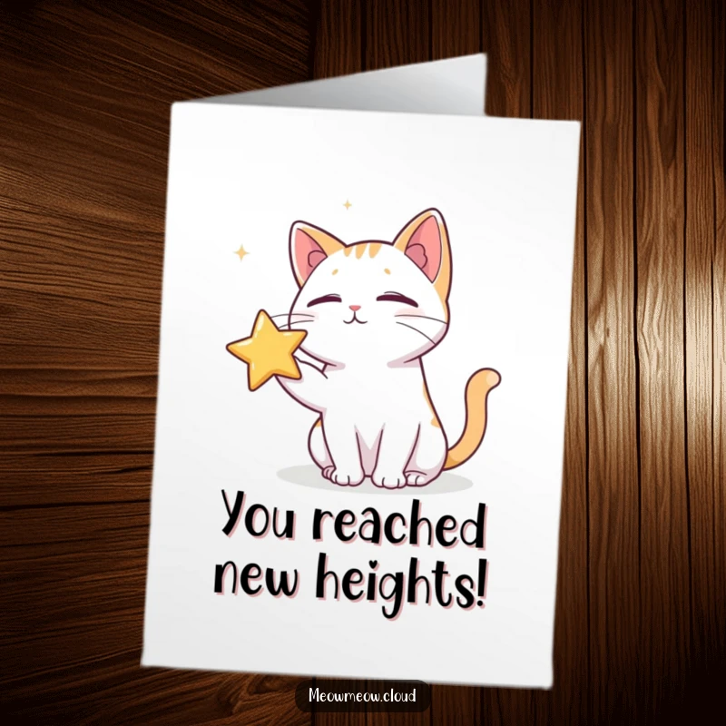 Funny Free Printable Congratulations Card: A cat reaching up to poke a star, symbolizing a great achievement.
